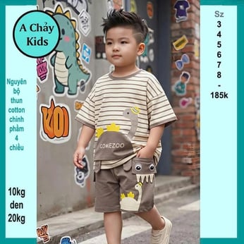 Set đồ bộ bé trai hoạt hình in Khủng Long Siêu Đáng Yêu cho bé cưng diện phố , học mẫu giáo