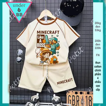 Set đồ bộ bé trai hoạt hình in hoa tiết hình Minecraft phối Luffy phong cách cá tính sang xịn cho bé diện đi chơi , du lịch