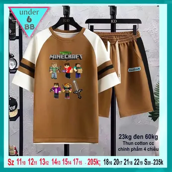 Set đồ bộ bé trai hoạt hình in họa tiết Minecraft phong cách cá tính cho bé đi chơi ,đi học