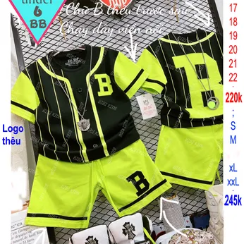 Set đồ bộ bé trai tay ngắn in họa tiết chữ B phối sọc phong cách thể thao bóng chày cá tính cho bé đi chơi , đi học 