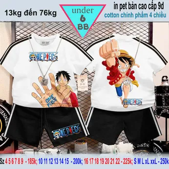 Set đồ bộ bé trai tay ngắn in hình Anime Luffy  phong cách siêu ngầu cá tính cho bé đi chơi ,đi học