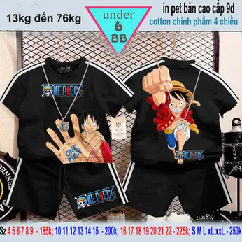 Set đồ bộ bé trai tay ngắn in hình Anime Luffy  phong cách siêu ngầu cá tính cho bé đi chơi ,đi học