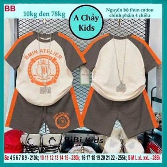 Set đồ bộ bé trai tay ngắn in chữ BMIN ATELIER phối màu cá tính cho bé diện đi chơi , du lịch