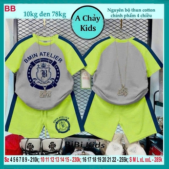Set đồ bộ bé trai tay ngắn in chữ BMIN ATELIER phối màu cá tính cho bé diện đi chơi , du lịch