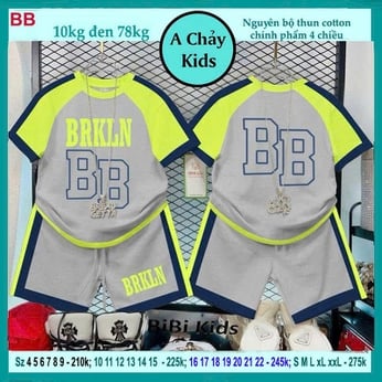 Set đồ bộ bé trai tay Set đồ bộ bé trai tay ngắn in chữ BRKLN phối màu cực cá tính cho bé bé diện phố , du lịch nhìn vẫn sang