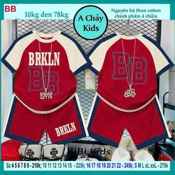 Set đồ bộ bé trai tay ngắn in chữ BRKLN phối màu cực cá tính cho bé bé diện phố , du lịch nhìn vẫn sang