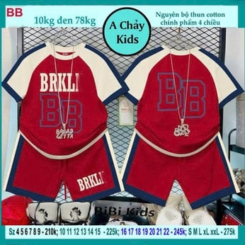 Set đồ bộ bé trai tay ngắn in chữ BRKLN phối màu cực cá tính cho bé bé diện phố , du lịch nhìn vẫn sang