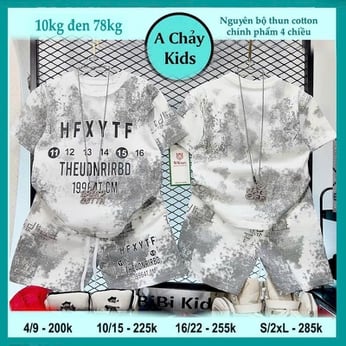 Set đồ bộ bé trai tay ngắn in chữ HFXYTF phối loang màu phong cách cực ngầu cho bé đi chơi , đi học