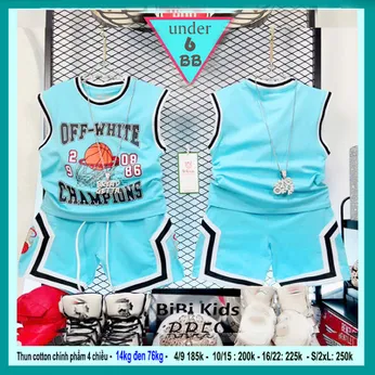 Set đồ bộ sát nách bé trai in chữ cổ áo bo dệt phong cách thể thao bóng rổ cá tính cho bé đi chơi, đi học