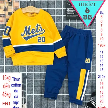 Đồ bộ tay dài quần dài in chữ Mets 20 phong cách cá tính cho bé đi chơi , đi học ( Vàng 010 )