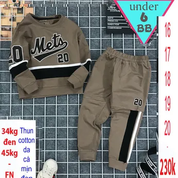 Đồ bộ tay dài quần dài in chữ Mets 20 phong cách cá tính cho bé đi chơi , đi học ( xám đậm 011 )