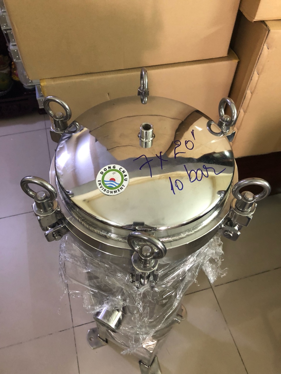 nấp đậy che Bình lọc inox 7 lõi DOE 20 inch áp 10 bar