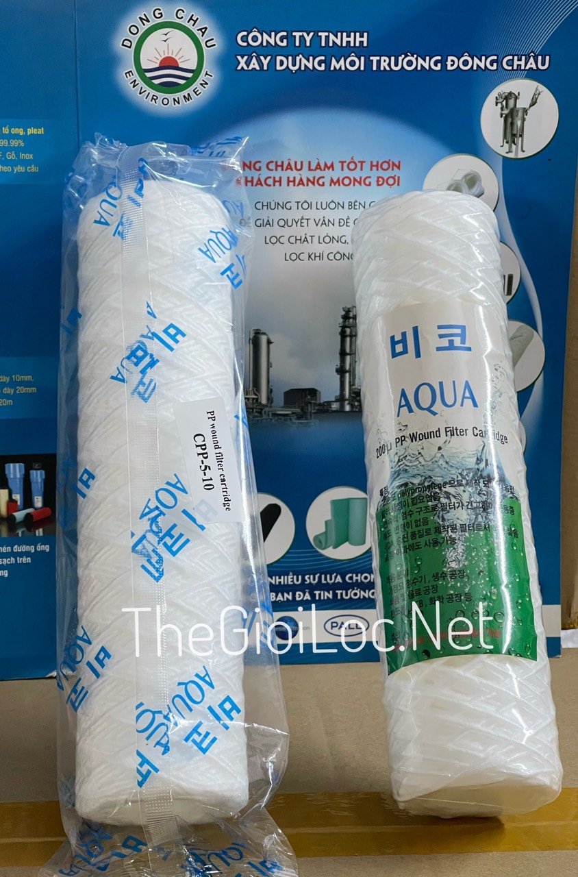 so sánh mẫu cũ và mẫu mới CPP-5micron-10 inch Lõi lọc sợi cuốn Aqua bao bì mới