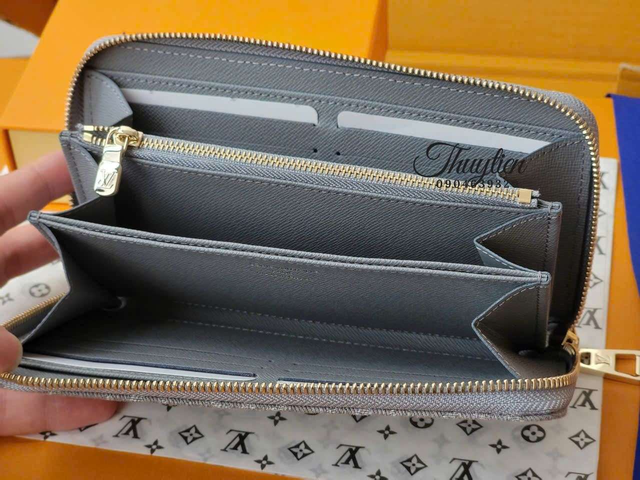 Ví Lv Da Canvas Màu Xám Cao Cấp Like Auth Mới Nhất