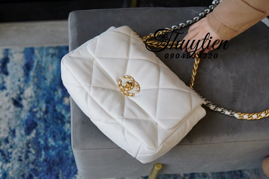 Túi xách Chanel 19 Flap Bag White Goatskin GHW  Da dê Authentic   ParcdesRosess