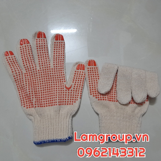 Găng tay bảo hộ sợi len phủ hạt màu đỏ màu vàng Găng tay bảo hộ sợi len phủ hạt màu đỏ màu vàng