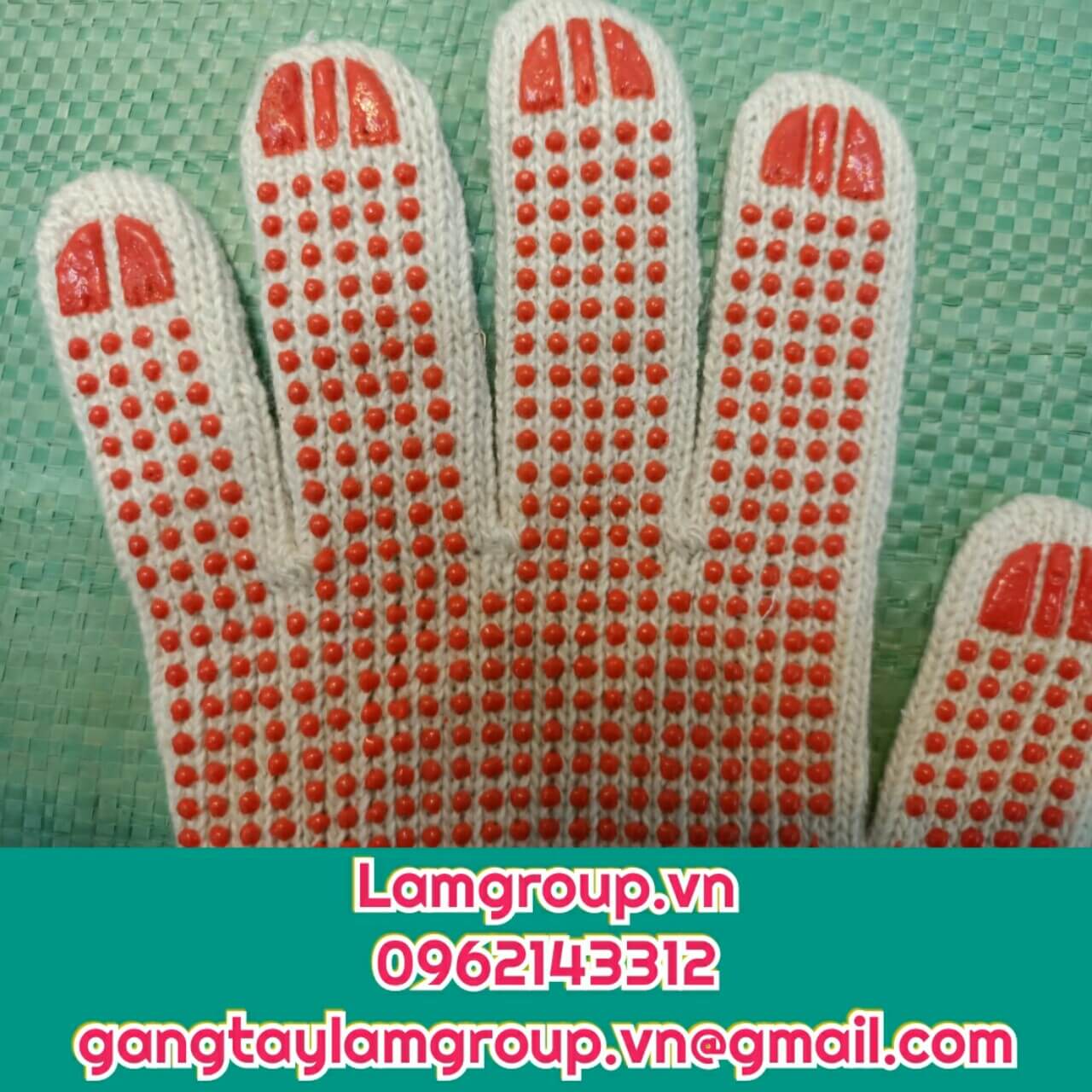 Găng tay bảo hộ sợi len phủ hạt màu đỏ màu vàng Găng tay bảo hộ sợi len phủ hạt màu đỏ màu vàng