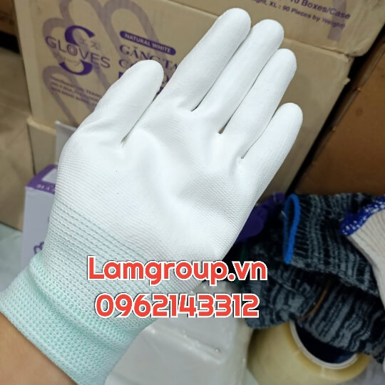 Găng tay poly phủ PU lòng bàn tay màu xám giá rẻ Găng tay poly phủ PU lòng bàn tay màu xám giá rẻ