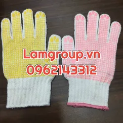 Găng tay bảo hộ sợi len phủ hạt màu đỏ màu vàng