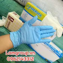 Găng tay cao su y tế nitrile màu xanh không bột Merufa Việt Nam