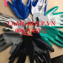 Găng tay phủ Nitrile chống hóa chất màu xanh và đen