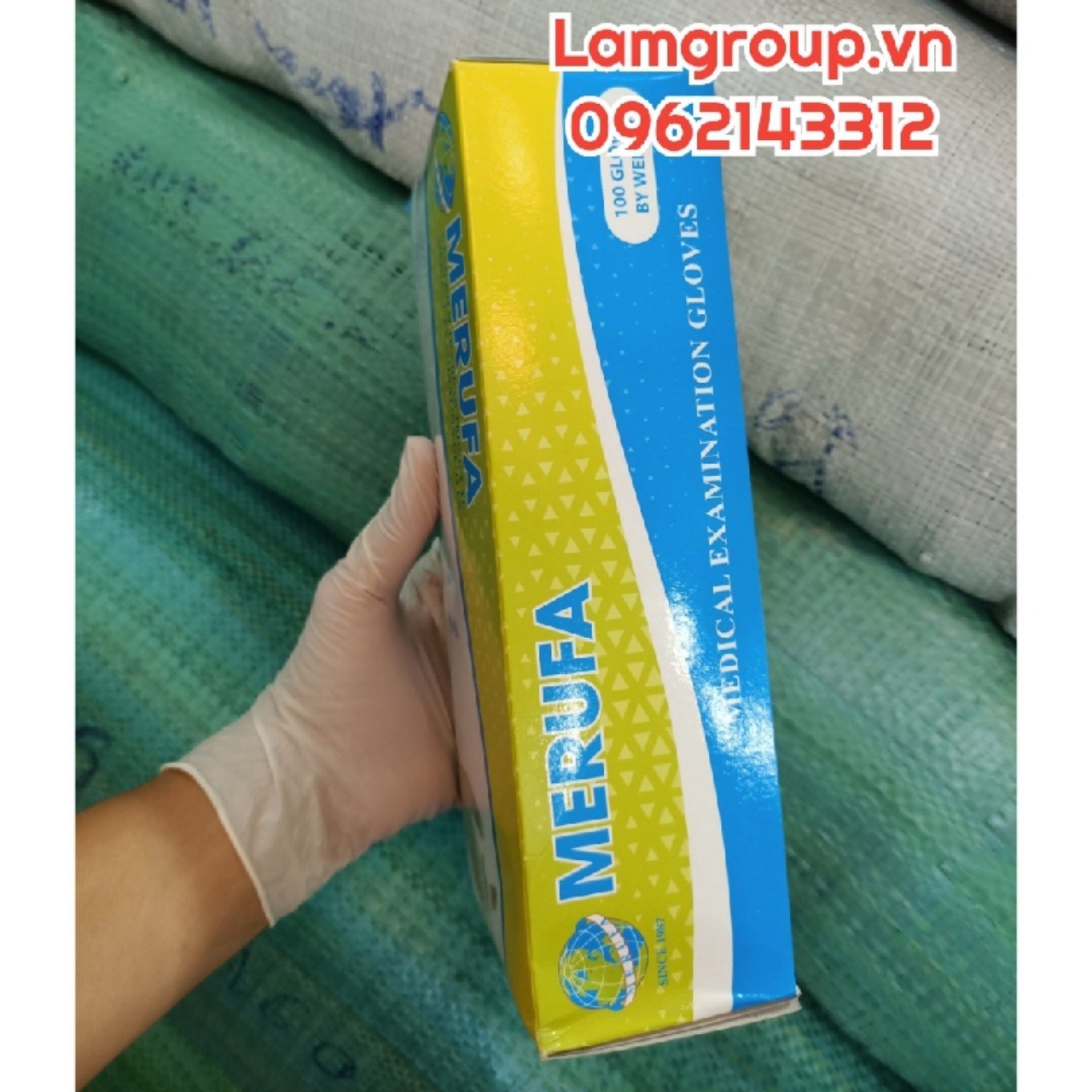 Bao tay cao su y tế nitrile màu xanh không bột Merufa Việt Nam