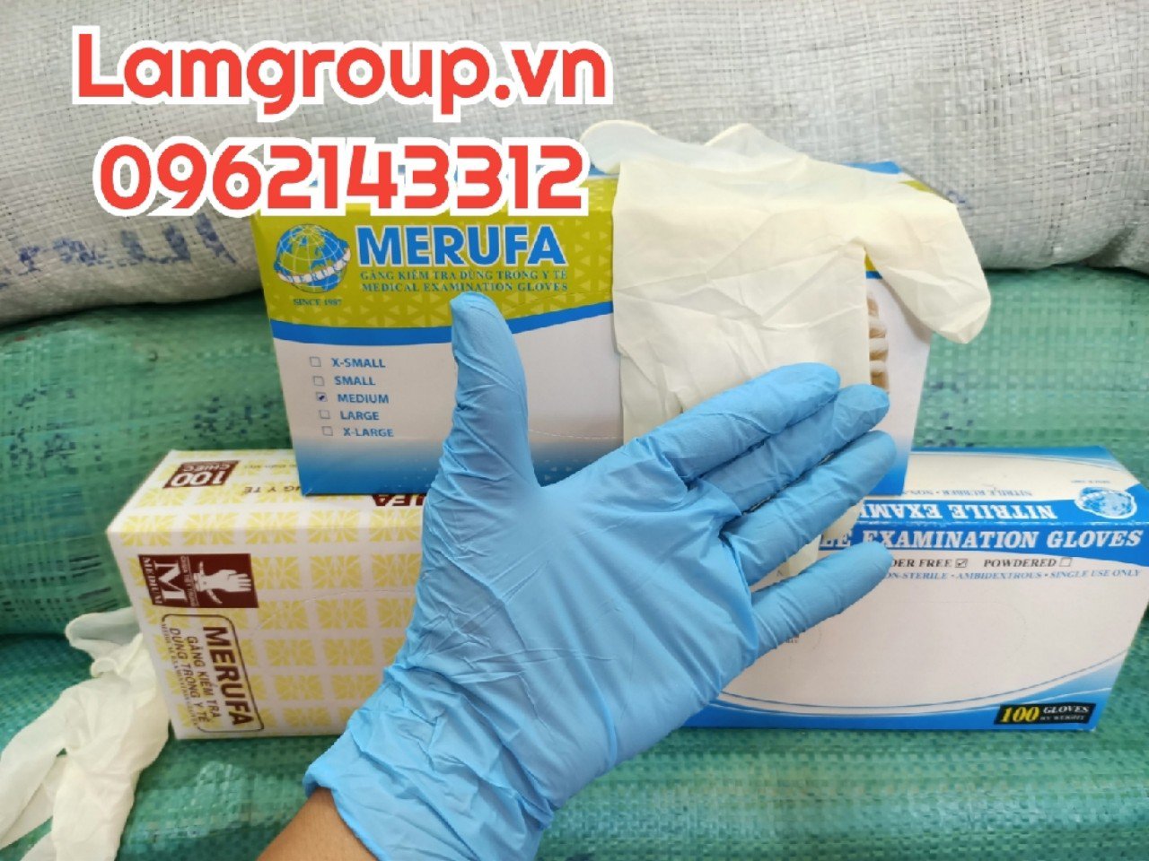 Găng tay cao su y tế nitrile màu xanh không bột Merufa Việt Nam