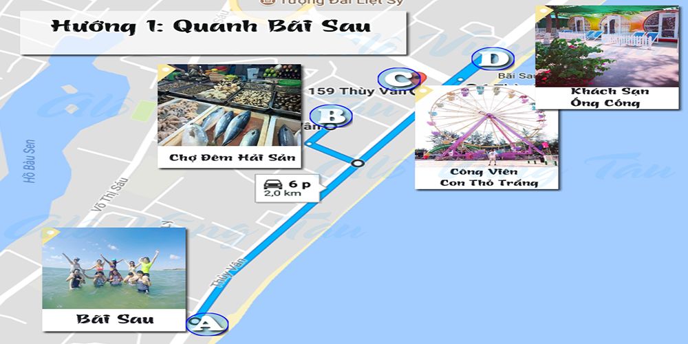 Bản đồ thăm quan - Hướng xung quanh Bãi Sau Vũng Tàu