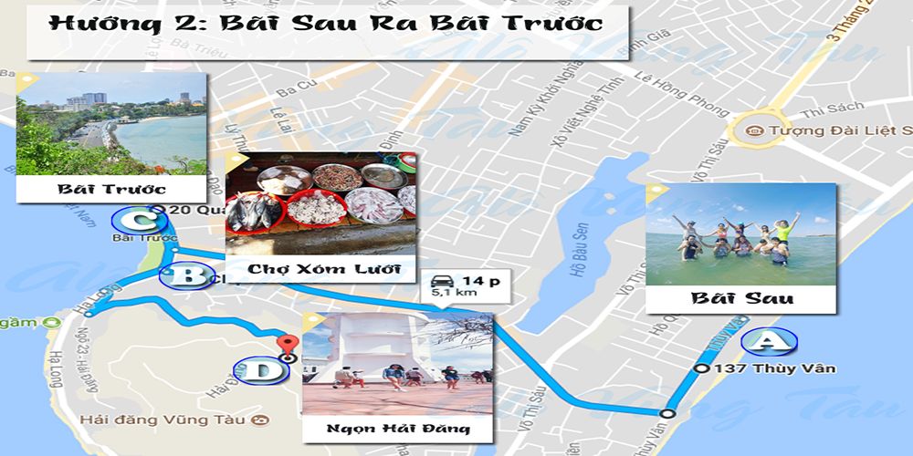 Bản đồ thăm quan Vũng Tàu - Hướng từ Bãi Sau ra bãi trước