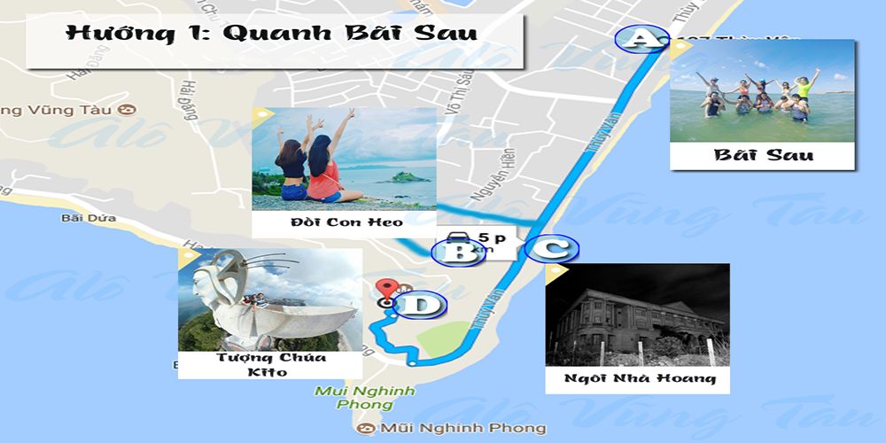 Bản đồ thăm quan Vũng Tàu - Hướng xung quanh Bãi Sau
