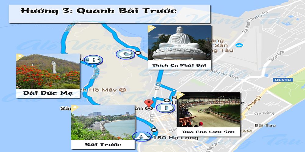 Bản đồ thăm quan Vũng Tàu - Hướng quanh bãi trước