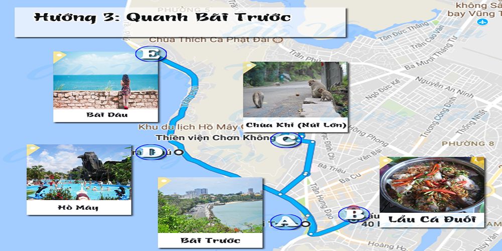 Bản đồ thăm quan Vũng Tàu - Vòng quanh khu vực bãi trước