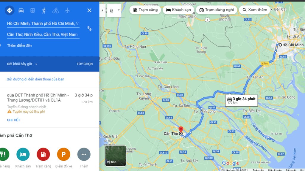 Khoảng Cách Và Thời Gian Di Chuyển từ Sài Gòn đi Cần Thơ