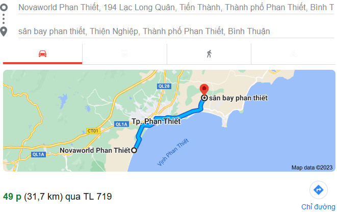 Khoảng cách từ Novaworld đến sân Bay Phan Thiết Mũi Né