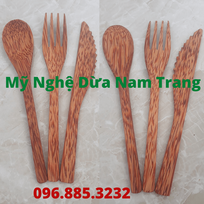 Muỗng nĩa dao gỗ dừa 19cm Muỗng nĩa dao gỗ dừa 19cm