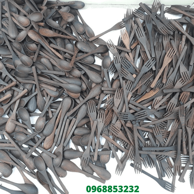 Xưỡng sản xuất nĩa dĩa muỗng thìa gổ mun 16cm Xưỡng sản xuất nĩa dĩa muỗng thìa gổ mun 16cm