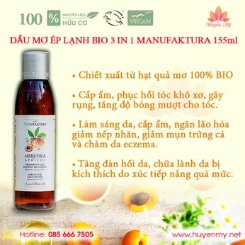 Dầu Mơ Hữu Cơ Ép Lạnh 3in1 Dưỡng Tóc Da Manufaktura 155ml