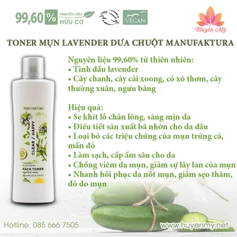 Toner Da Dầu Mụn Lavender Dưa Chuột Manufaktura 215ml