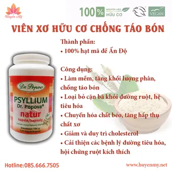 Viên Xơ Hữu Cơ Chống Táo Bón Psyllium Dr.Popov 120 Viên