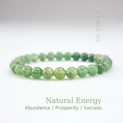 Mẫu 22061609B Vòng tay may mắn đá Moss agate thiên nhiên CTjade, Trang sức phong thủy hộ mệnh bình an