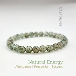 Mẫu 22061614 Vòng tay may mắn đá Moss agate thiên nhiên CTjade, Trang sức phong thủy hộ mệnh bình an