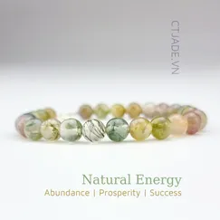 Mẫu 22060660 Vòng tay may mắn đá Moss agate thiên nhiên CTjade