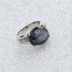 Mẫu 2303271 | Nhẫn mặt đá Sapphire thiên nhiên vỏ bạc si vàng trắng - Trang sức đá phong thủy hộ mệnh bình an CTjade