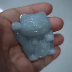 Tượng mèo thần tài may mắn Maneki Neko ngọc cẩm thạch Jade A
