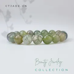 Mẫu 2110057 Trang sức đá phong thủy may mắn, đá mã não rêu Moss Agate thiên nhiên CTjade
