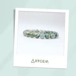 Mẫu 2110215 Trang sức đá phong thủy may mắn, đá mã não rêu Moss Agate thiên nhiên CTjade
