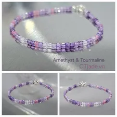 Vòng tay đá thiên nhiên cao cấp đá Thạch anh tím phối Tourmaline, CTjade.vn
