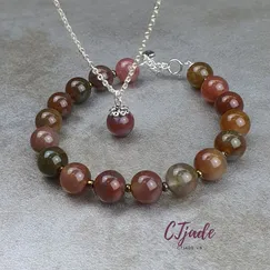 Combo Vòng Đá Thiên Nhiên Indian Agate 8ly tặng kèm Dây Chuyền Bạc | CTjade| 2005103