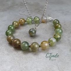 Combo Vòng Đá Thiên Nhiên Indian Agate 8ly tặng kèm Dây Chuyền Bạc | CTjade| Mẫu 2005105