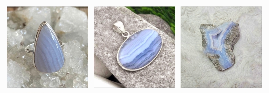 Trang sức đá Blue Lace Agate thiên nhiên  Trang sức đá Blue Lace Agate thiên nhiên